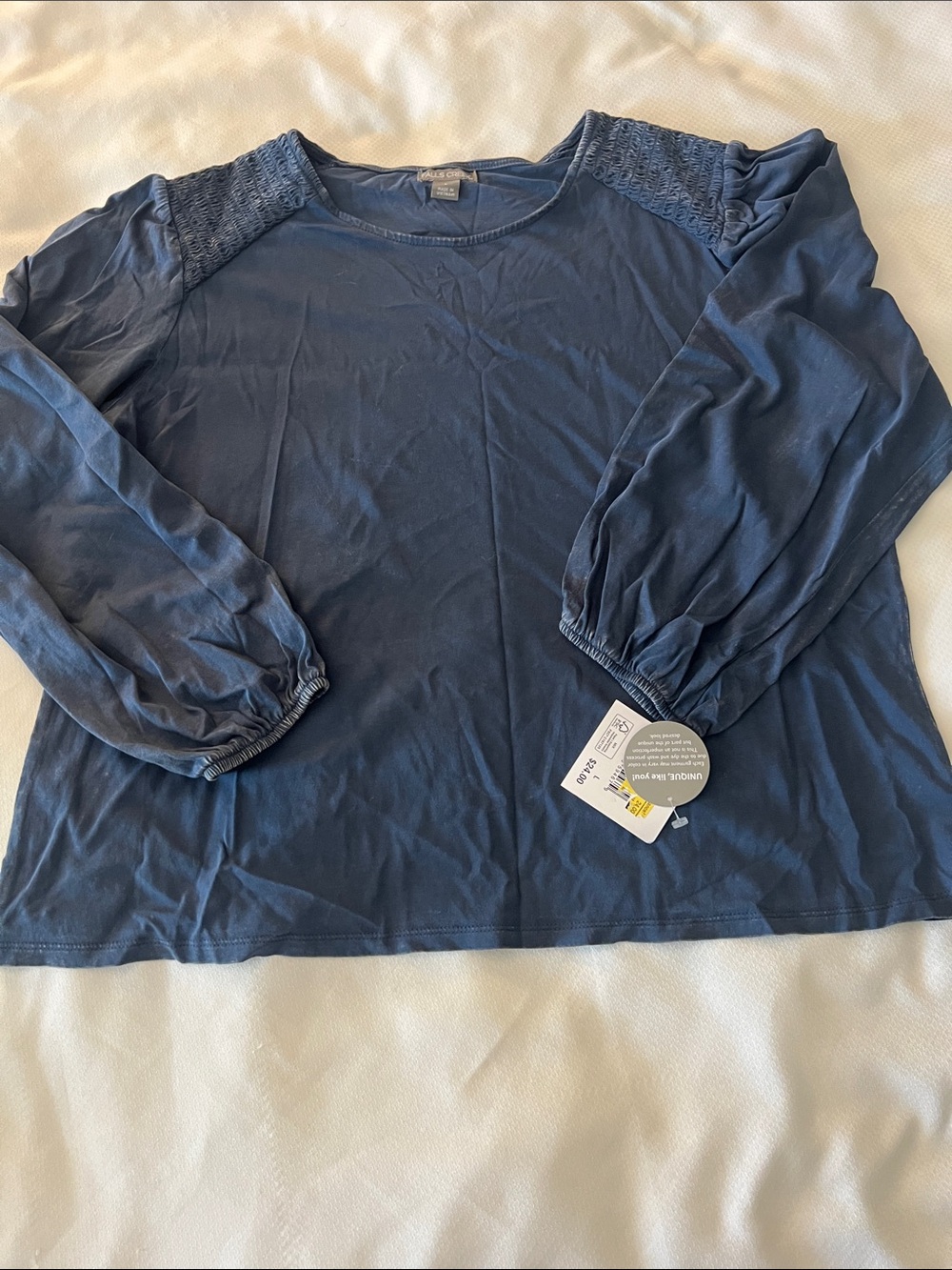 Falls Creek Navy Long-Sleeve Top with Lace Shoulder Accents